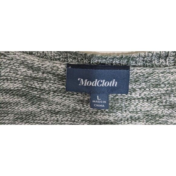 ModCloth Cardigan Sweater Open Front Green White Marled Knit Size Large - Picture 7 of 8